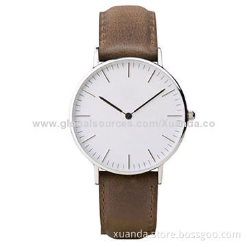 Color restoring genuine leather strap stainless steel watches, ultrathin rose gold steel case